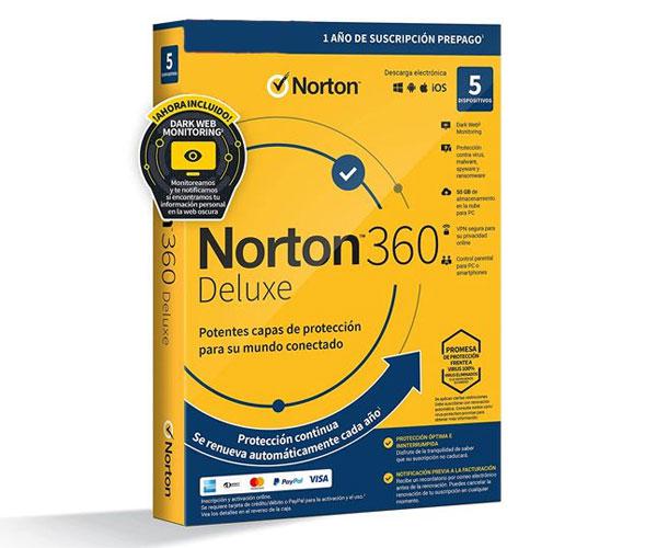 Antivirus Norton 360 Deluxe 50Gb / 1 Usuario / 5 Dispositivos / 1 Año / Box / 21433201