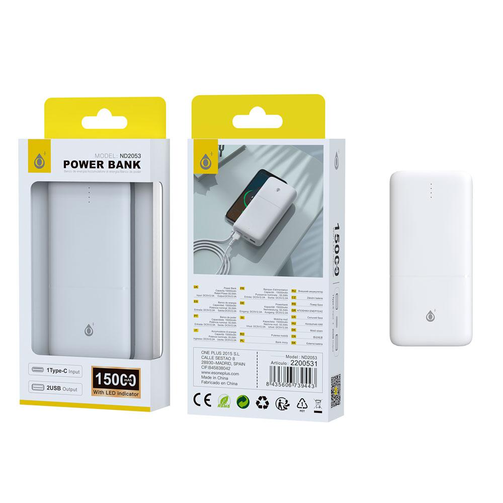 PowerBank Omar ND2053 Type-C / 15000 mah / 1xType-c / 2x Usb / Blanco / One+ 2200531