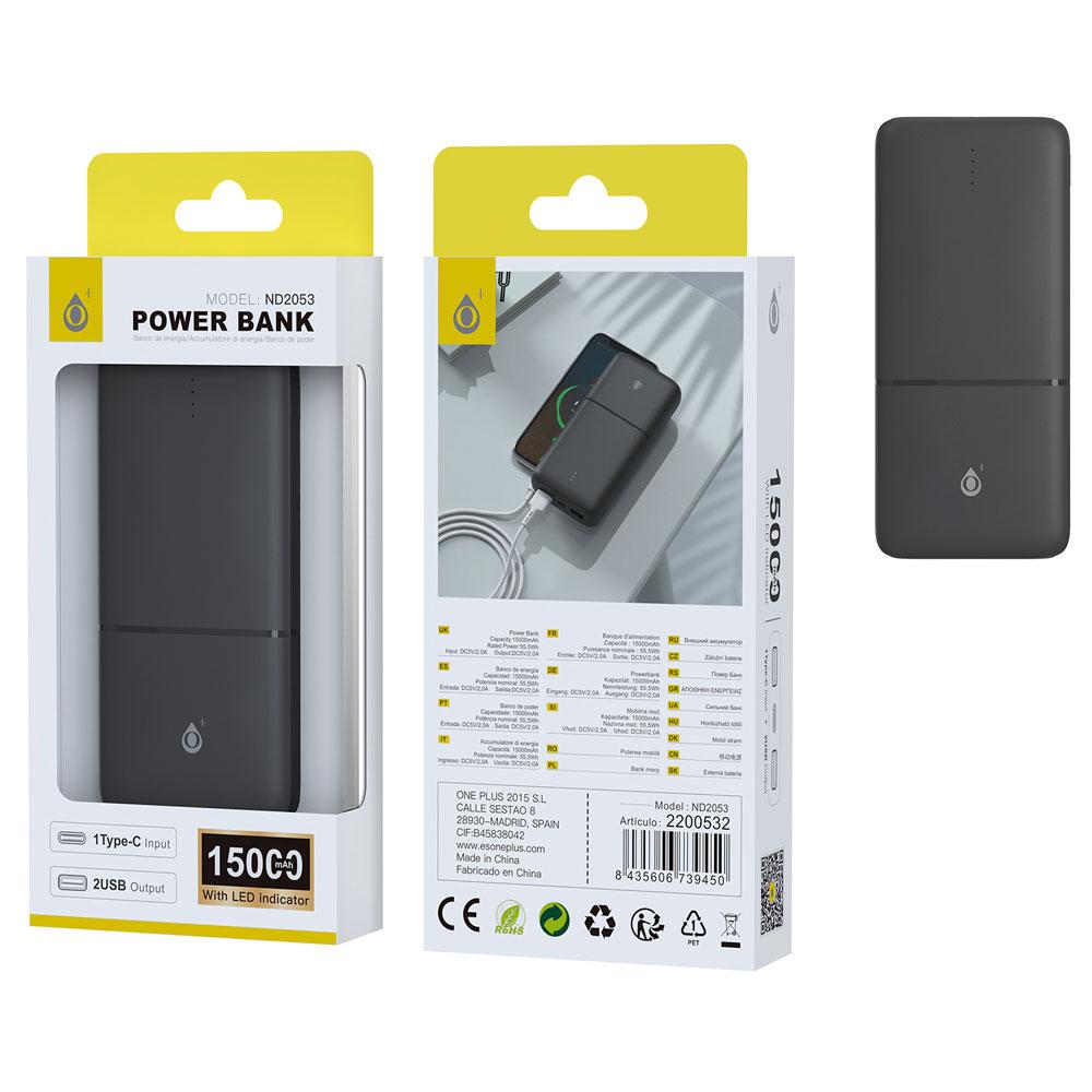 PowerBank Omar ND2053 Type-C / 15000 mah / 1xType-c / 2x Usb / Negro / One+ 2200532