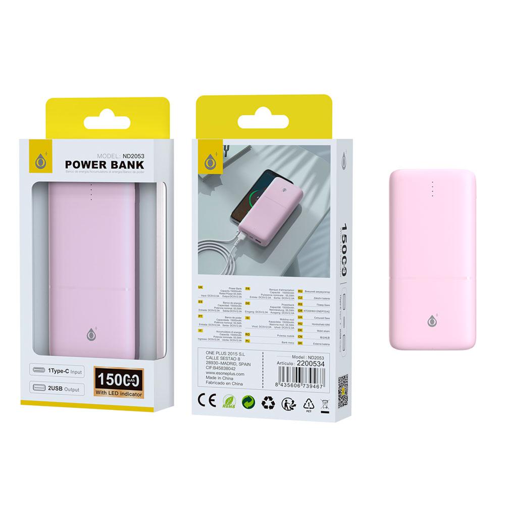 PowerBank Omar ND2053 Type-C / 15000 mah / 1xType-c / 2x Usb / Rosa / One+ 2200534
