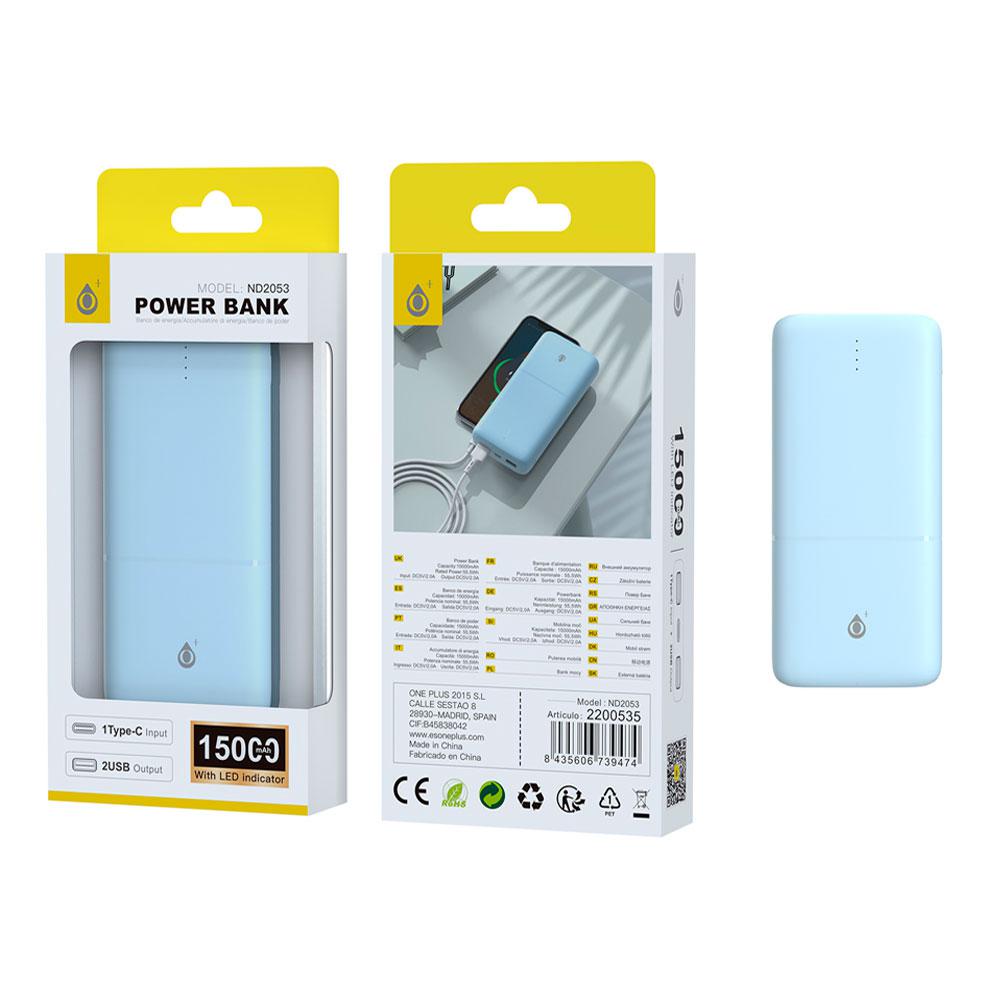 PowerBank Omar ND2053 Type-C / 15000 mah / 1xType-c / 2x Usb / Azul / One+ 2200535