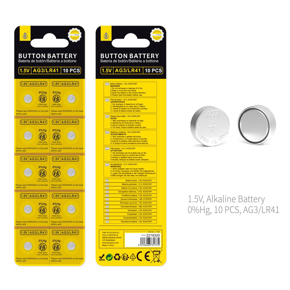Pila boton Alcalina LR41 (10 Uds) 1.5V / LT56 / Ag3 / One+ 2219320