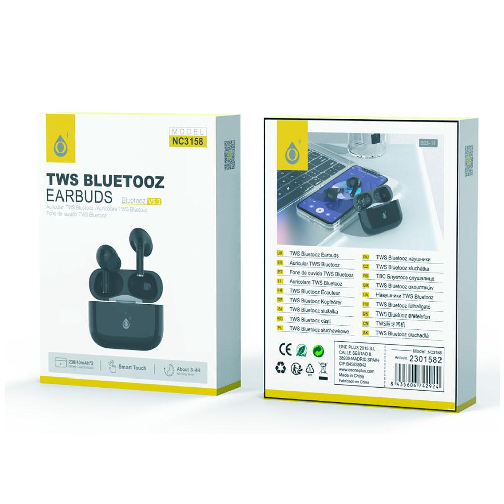 Auriculares estereo Bluetooth 5.0 NC3158 Negro / Tws / Control tactil / Base de carga 240mah / One+ - Imagen 2