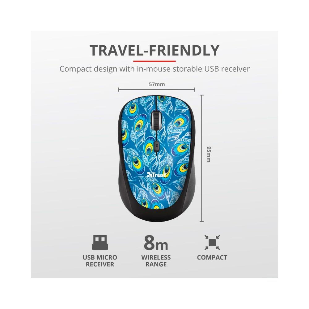 Ratón Inalámbrico Trust Peacock Yvi / 1600 Dpi / 4 Botones / Diseño Colorido / 23388 - Imagen 2