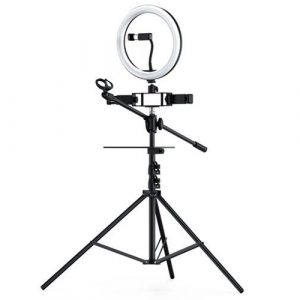 Anillo de Luz Led 26cm + Tripode Con 3 Soportes Movil + 1 Microfono Nr9103 3 modos de luz 26w Negro / 2901032