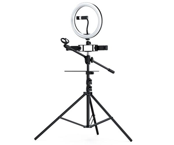 Anillo de Luz Led 26cm + Tripode Con 3 Soportes Movil + 1 Microfono Nr9103 3 modos de luz 26w Negro / 2901032