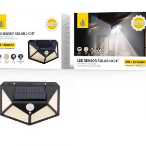 Lampara solar Led 5W NR9362 / 100 luces para exterior / 3-5m / 120º / Negro / 2903622 / One+