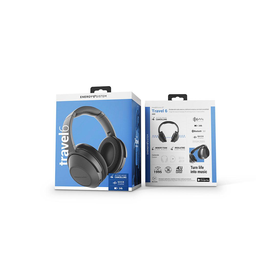 Auriculares Bluetooth Energy Sistem Travel 6 ANC / Cancelacion de ruido / Carga Rapida / Negro / 453078 - Imagen 6