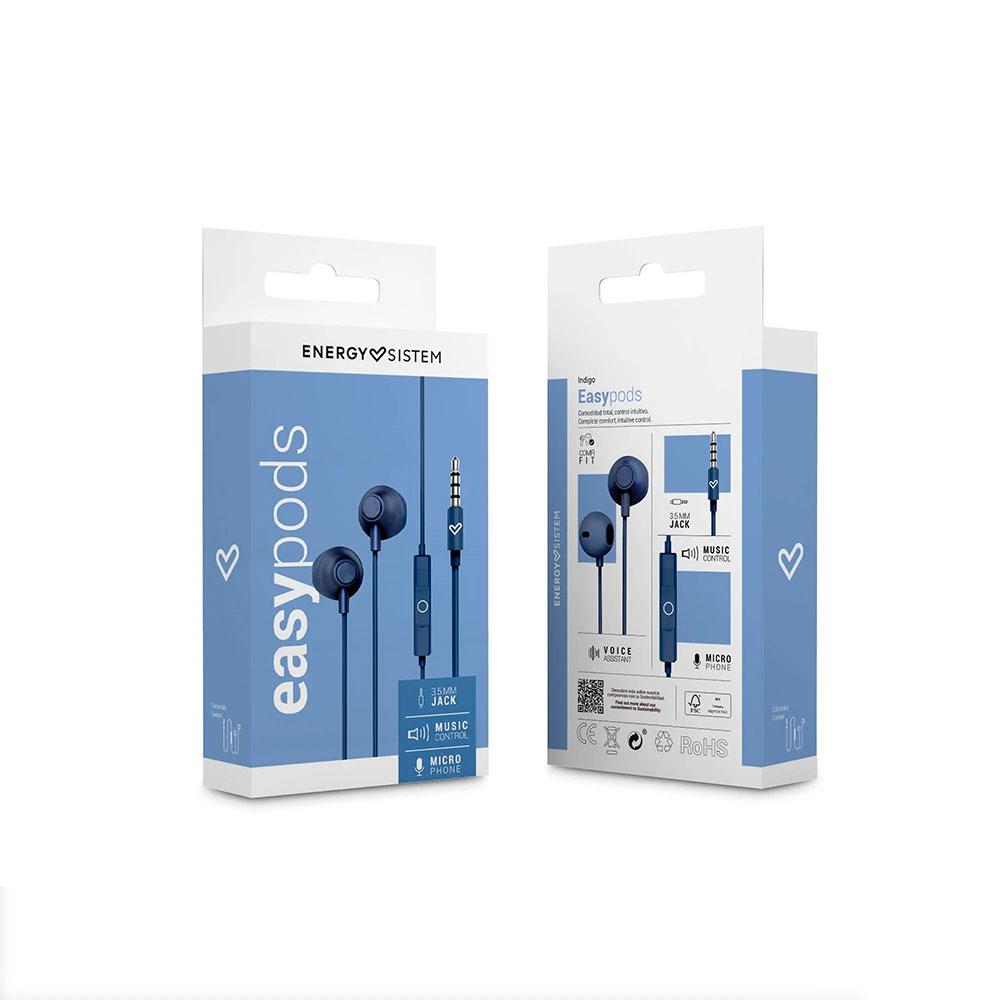 Auriculares Energy Sistem EasyPods / Conector Jack 3.5 / Cable 1.2 / Microfono Integrado / Control de Volumen / Azul / 459308 - Imagen 6