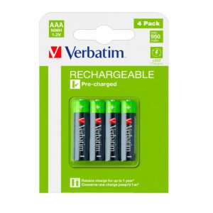 Pilas Recargables Verbatim AAA HR03 / 950mAh NiMh / 1.2V / LR03 / Pack 4 uds