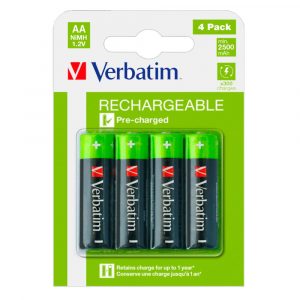 Pilas Recargables Verbatim AA HR06 / 2500mAh NiMh / 1.2V / LR06 / Pack 4 uds
