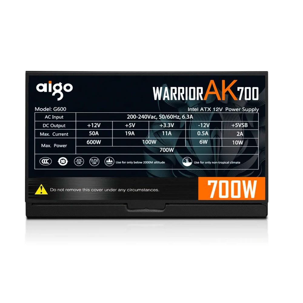 Fuente alimentacion ATX 700W Darkflash Aigo Warrior AK700 / RGB / Eficiencia 80% / Fan 12cm / Negra - Imagen 3
