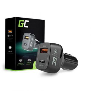 Cargador de coche-mechero Usb + Type-C / Negro / CAD33 / Greencell