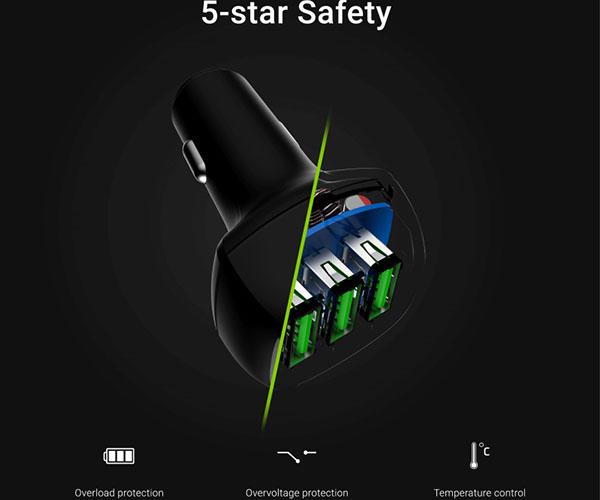 Cargador de coche-mechero Usb x3 / 54w / Negro / Greencell / CADGC01 - Imagen 4