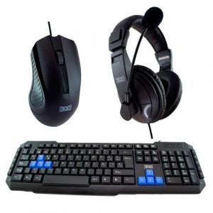 Combo Teclado + Raton Cable USB + Auriculares Drile / Negro / 3go / Multimedia / COMBODRILEH2