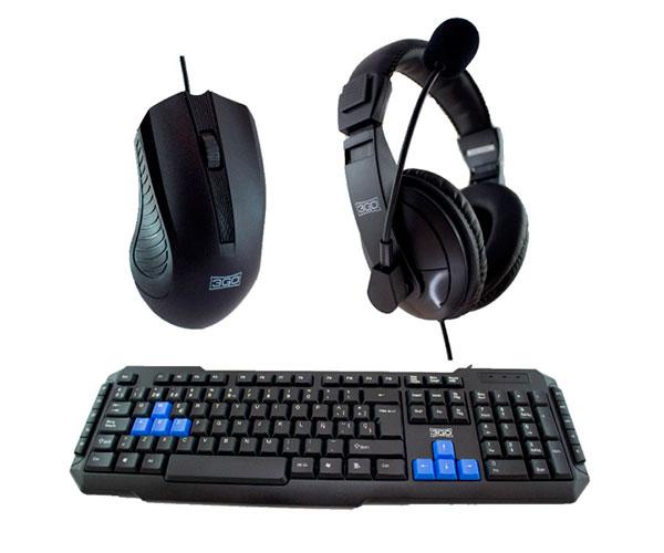 Combo Teclado + Raton Cable USB + Auriculares Drile / Negro / 3go / Multimedia / COMBODRILEH2