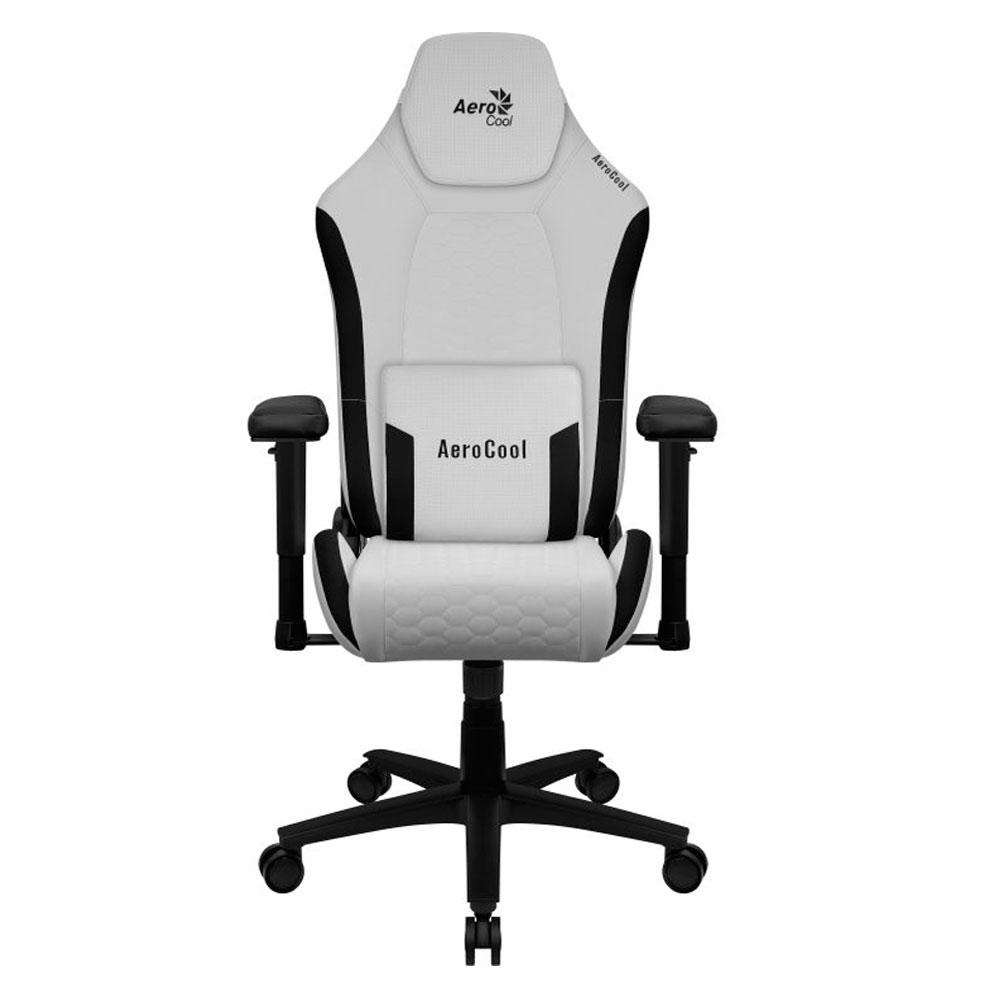 Silla Gaming Aerocool Crown / Diseño premium / Hasta 150 Kg / Reposacabezas - Cojin lumbar / Blanca detalles en negro - Imagen 2