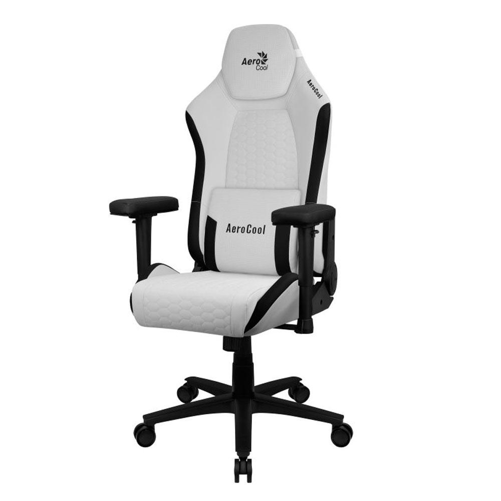 Silla Gaming Aerocool Crown / Diseño premium / Hasta 150 Kg / Reposacabezas - Cojin lumbar / Blanca detalles en negro