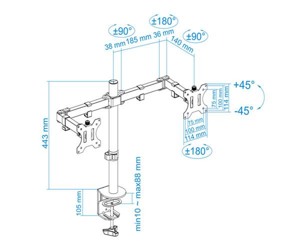 Soporte de mesa para 2 Monitores/Tv 13-32 Pulgadas / Giratorio e inclinable / 2 Brazos / Db1232tn-b - Imagen 6