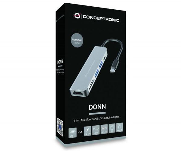 Hub Adaptador Type-C 6 en 1 Conceptronic / Hdmi - 2x Usb 3.0 - Lector SD - MicroSD - Type-C PD 60w / DONN02G - Imagen 3