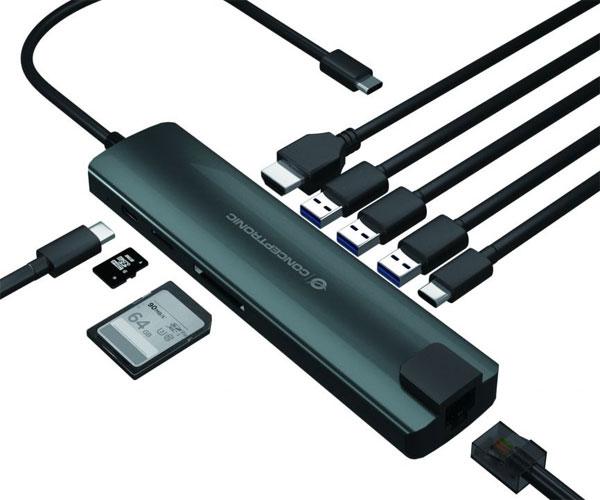 Hub Adaptador Type-C 9 en 1 Conceptronic / Hdmi / Usb-c Pd / Usb 3.0 / Rj45 / Sd / MicroSd / DONN06G - Imagen 2