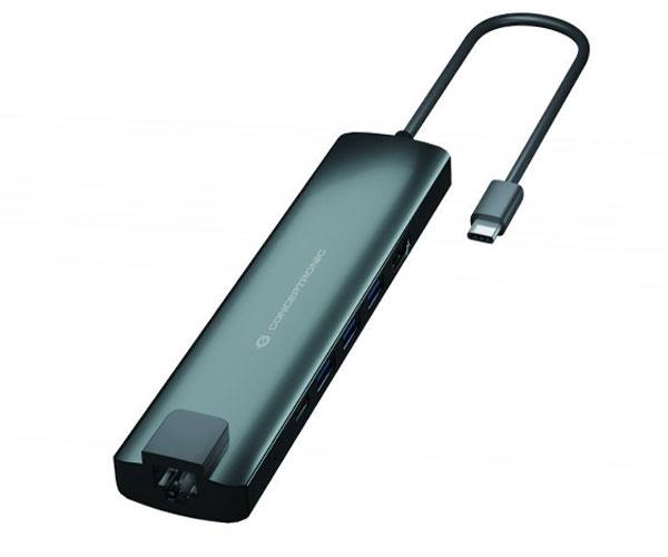 Hub Adaptador Type-C 9 en 1 Conceptronic / Hdmi / Usb-c Pd / Usb 3.0 / Rj45 / Sd / MicroSd / DONN06G