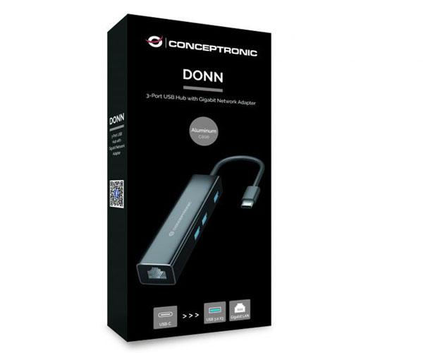 Hub adaptador Type-C a 3x USB 3.0 + Ethernet Gigabit Rj45 / Conceptronic / DONN07B - Imagen 2