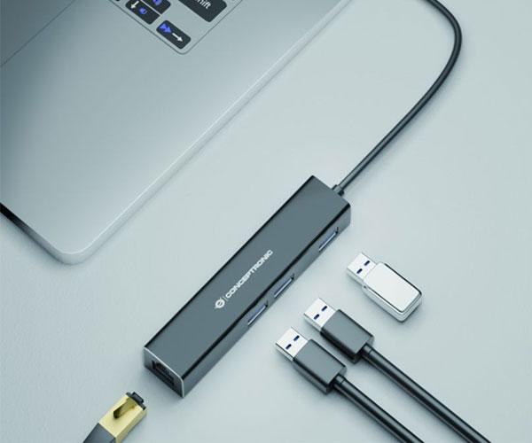 Hub adaptador Type-C a 3x USB 3.0 + Ethernet Gigabit Rj45 / Conceptronic / DONN07B - Imagen 3