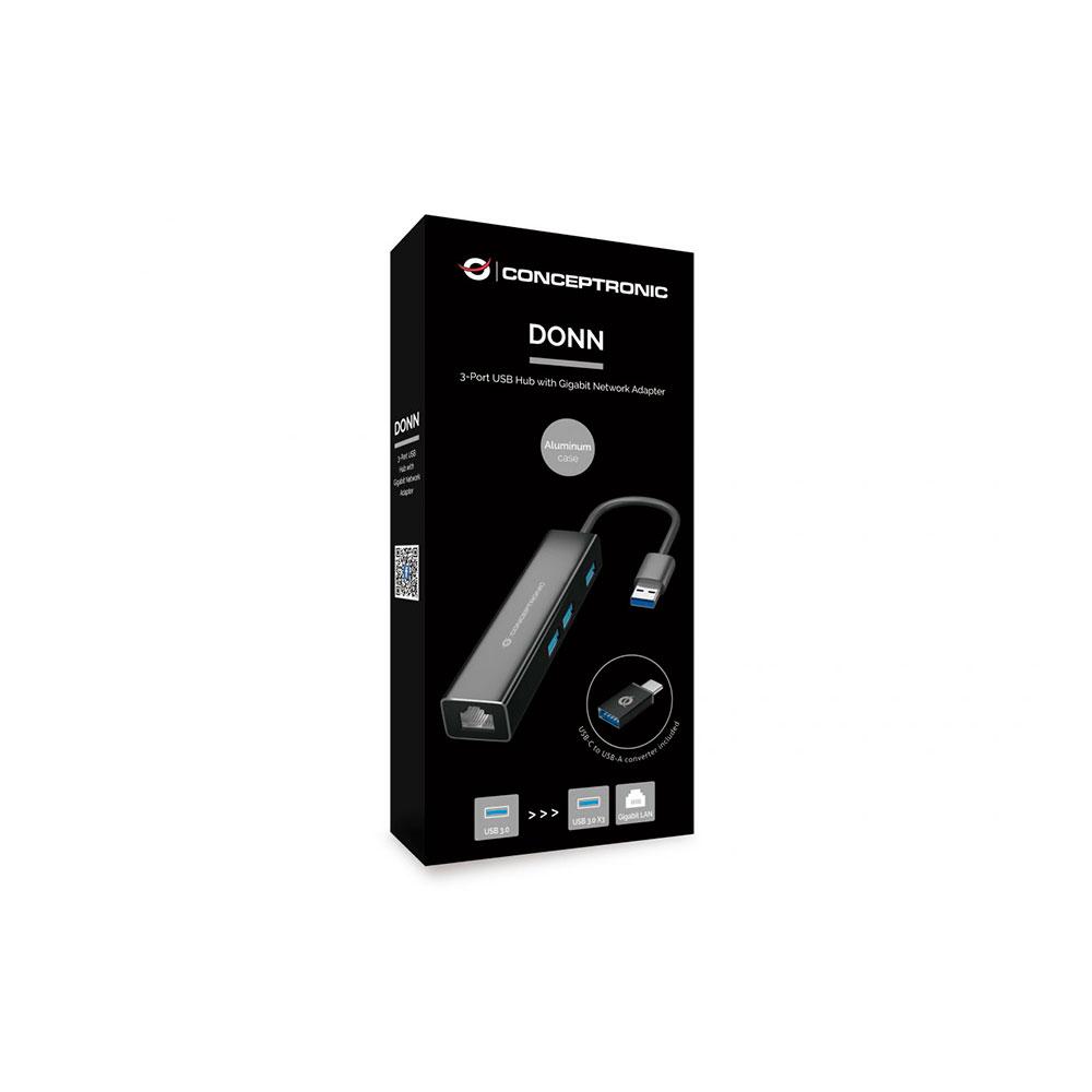 Hub adaptador Type-C a 3x USB 3.0 + Ethernet Gigabit Rj45 / Adaptador Usb-c / Conceptronic / DONN07BA - Imagen 2