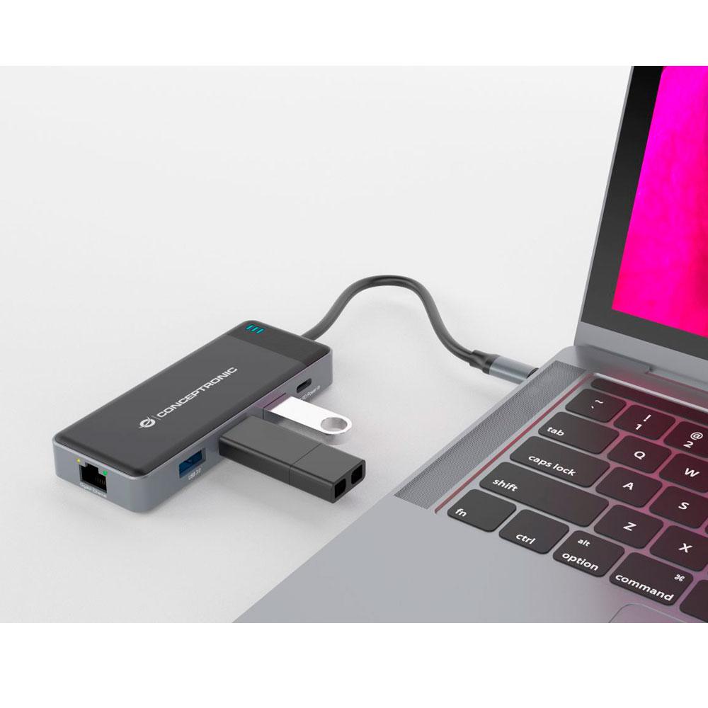 Hub Adaptador Type-C 7 en 1 Conceptronic / 2x Hdmi / 3x Usb 3.2 / 1x Type-c 100w PD / 1x LAN Gigabit / DONN14G - Imagen 3
