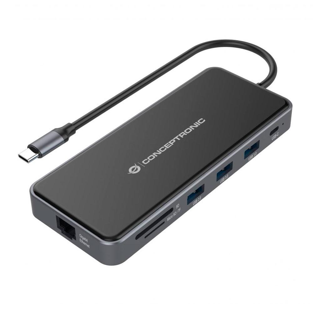 Hub Adaptador Type-C 12 en 1 Conceptronic / 2x Hdmi / Vga / MicroSD/TF / 3x Usb 3.2 / LAN Gigabit / DONN15G - Imagen 3