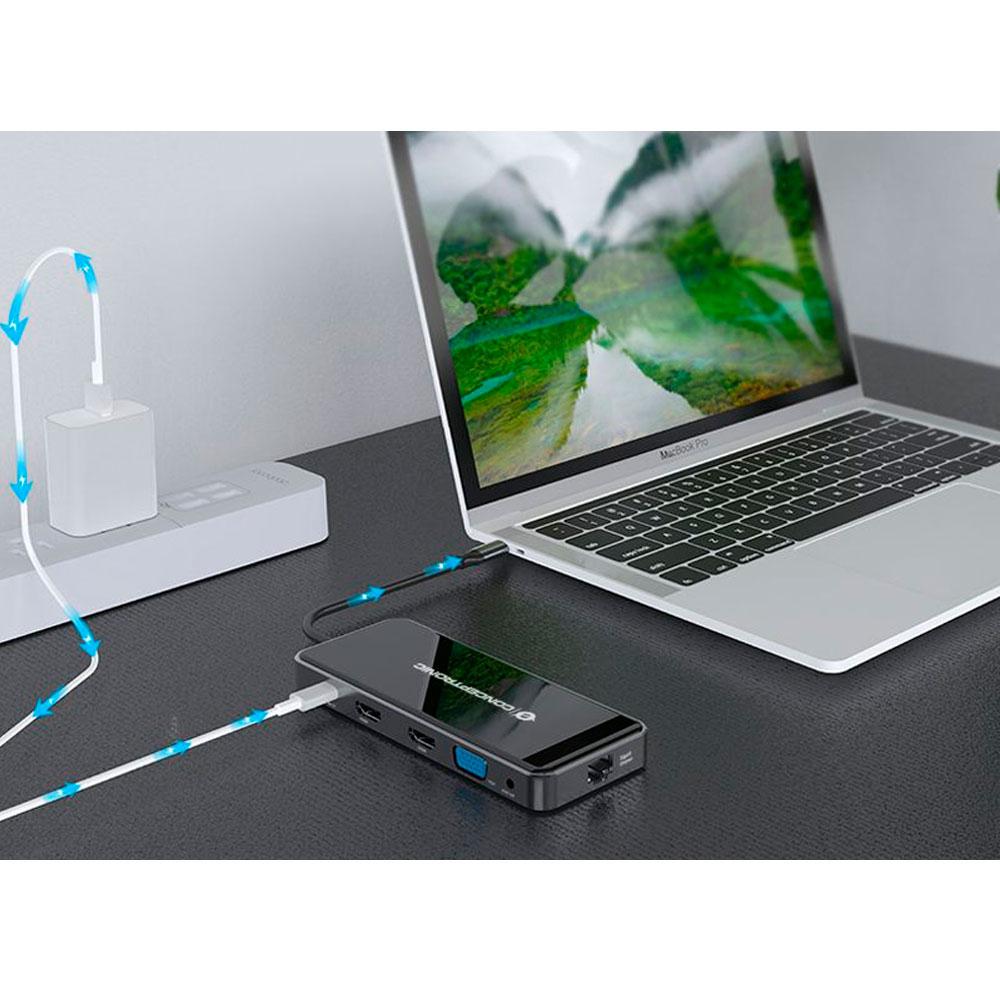 Hub Adaptador Type-C 12 en 1 Conceptronic / 2x Hdmi / Vga / MicroSD/TF / 3x Usb 3.2 / LAN Gigabit / DONN15G - Imagen 4