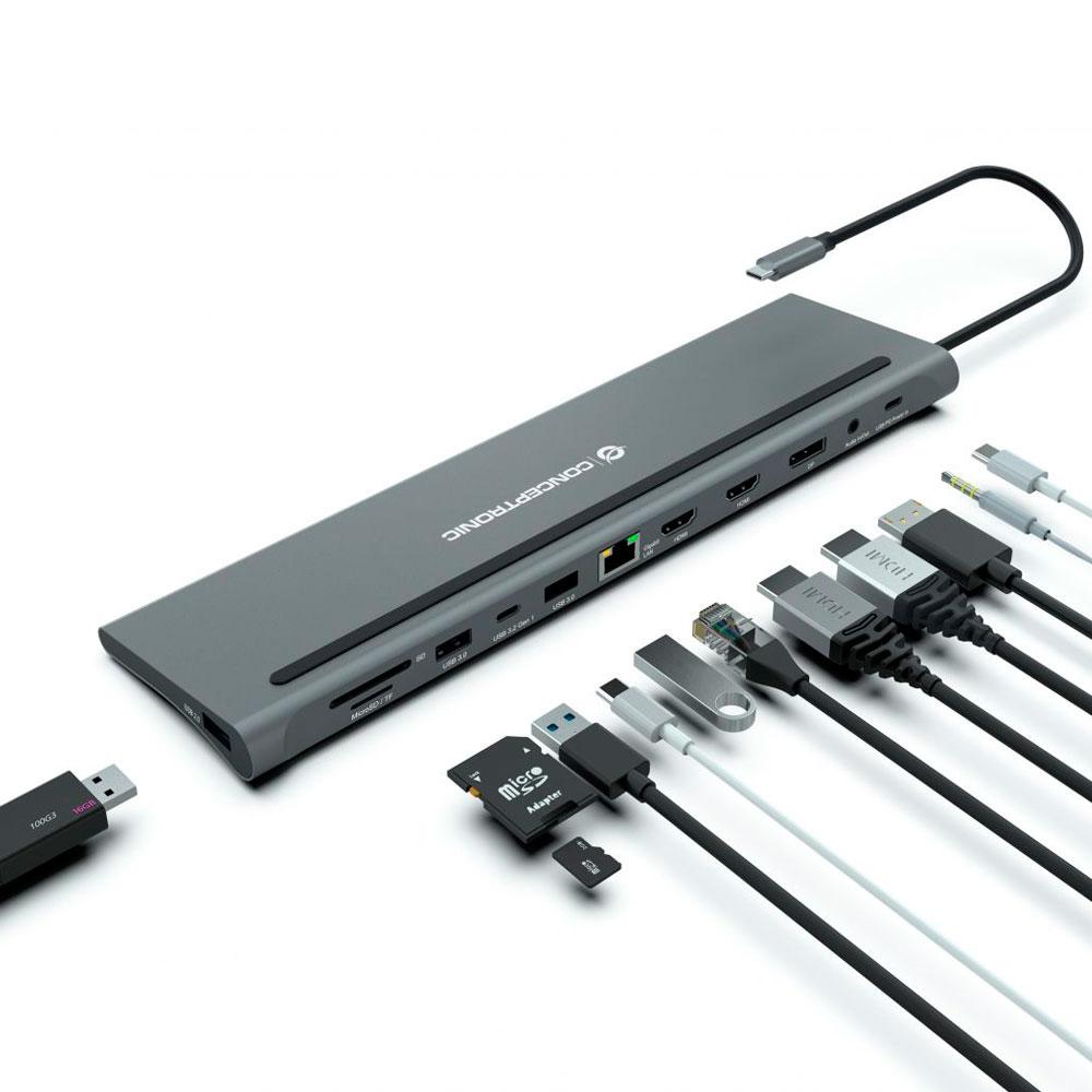 Hub Adaptador Type-C 12 en 1 Conceptronic / 2x Hdmi / DP / Type-C PD 100w / 2x Usb 3.0 / LAN Gigabit / DONN17G - Imagen 2