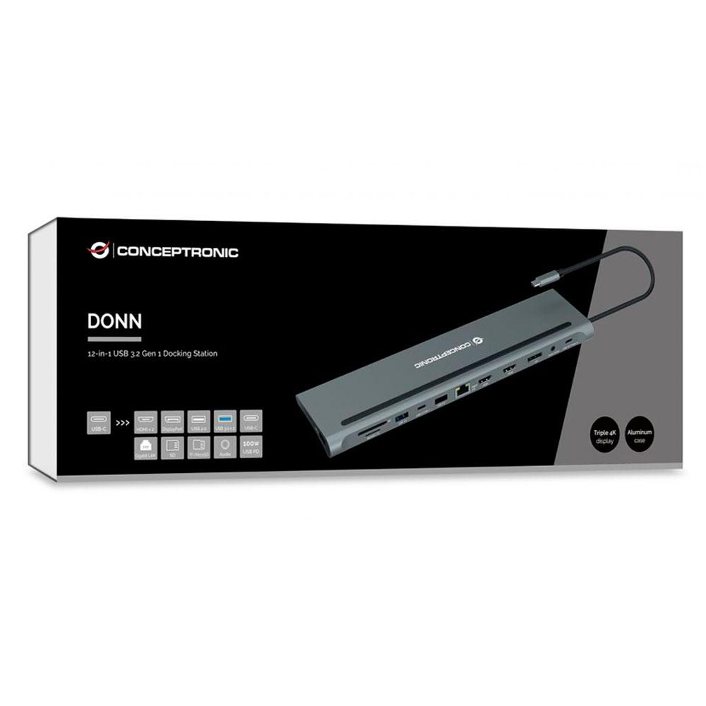 Hub Adaptador Type-C 12 en 1 Conceptronic / 2x Hdmi / DP / Type-C PD 100w / 2x Usb 3.0 / LAN Gigabit / DONN17G - Imagen 6