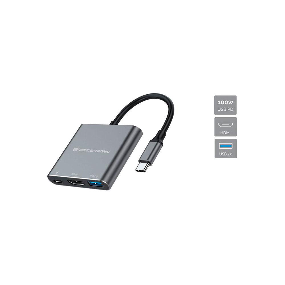 Hub Adaptador Type-C 3 en 1 Conceptronic / Hdmi / Type-c / Usb 3.0 / DONN18G