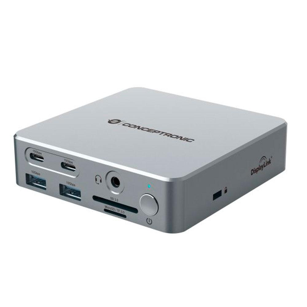 Docking Type-C 15 en 1 Conceptronic 100W PD / 2x Hdmi 4K / 2x Usb 3.2 / 2x Type-C / MicroSD / Jack 3.5mm / LAN Gigabit / DONN25G