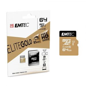 Micro sd hc Emtec Uhs-I 64Gb Elite Gold 85mb/s clase 10  Con adaptador / ECMSDM64GXC10GP