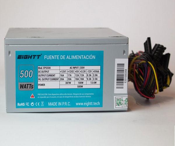 Fuente alimentacion ATX 500w Eightt Eps500 / Fan 120mm / 14db / 1x 12v 4 Pines / 4xSata / 2xIde / 1x Atx 20+4 / EPS500 - Imagen 2