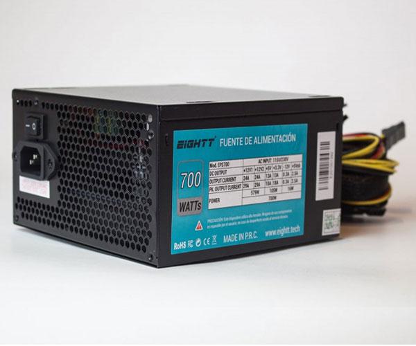 Fuente alimentacion ATX 700w Eightt Eps700 / Fan 120mm / 14db / 1x Eps / 12v 4 Pines / 4xSata / Pcie 6+2 / 2xIde / Negra EPS700