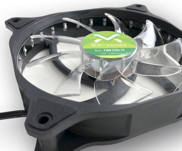 Ventilador caja Gaming Droxio 12x12cm / 15 Leds Verde / Silencioso / 3-4 Pines / 120mm FAN12GL15 - Imagen 2