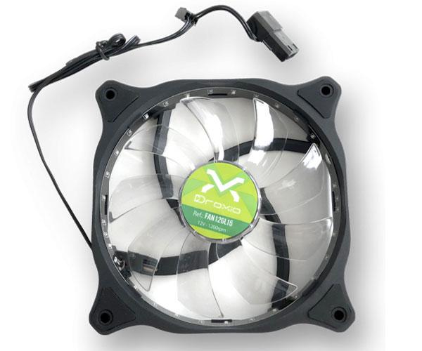 Ventilador caja Gaming Droxio 12x12cm / 15 Leds Verde / Silencioso / 3-4 Pines / 120mm FAN12GL15 - Imagen 3
