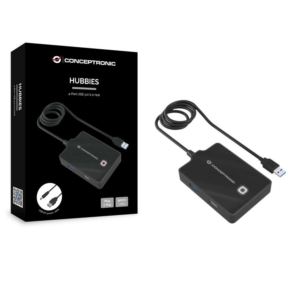 Hub 4 puertos Usb 3.0 Conceptronic HUBBIES10B / Cable 90 cm / Alimentado / Negro - Imagen 4