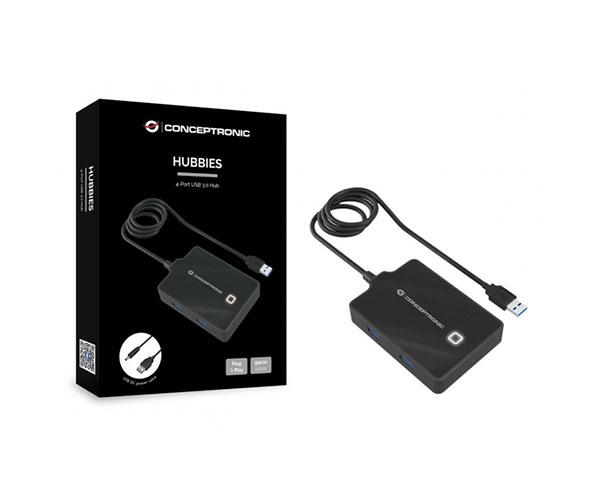 Hub 4 puertos Usb 3.0 Conceptronic / HUBBIES11B / Cable 90 cm / Alimentado / Negro - Imagen 3