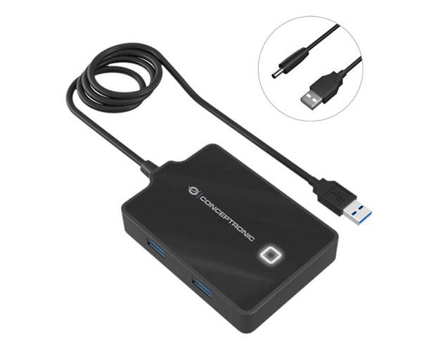 Hub 4 puertos Usb 3.0 Conceptronic / HUBBIES11B / Cable 90 cm / Alimentado / Negro
