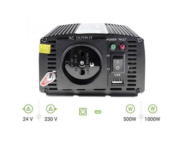 Inversor de corriente para coche 24V a 230V 500W / 1000W / INV04DE - Imagen 2