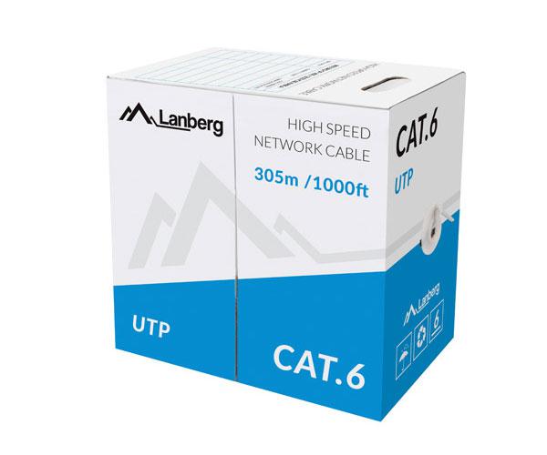 Bobina 305 metros interior Cat.6 UTP Rigido / Gris / Lanberg LCU6-10CC-0305-S