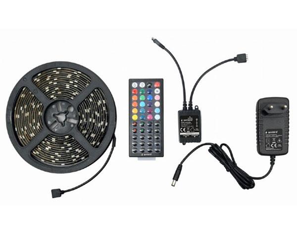 Tira de Luces LED / 5 metros / RGB / Control remoto / Resistencia al agua Ip65 / Incluye alimentador / Gembird / Led-s-rgb500-01