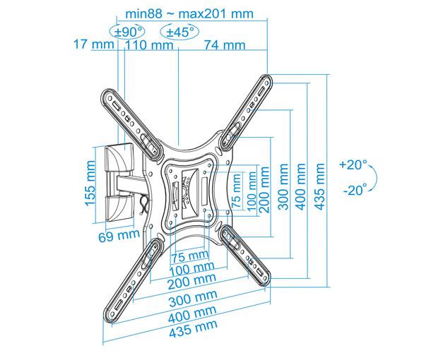 Soporte Tv de 32 a 55" gira/incli (2 pivotes) / Negro / Tooq / Lp2255tn-b" - Imagen 4