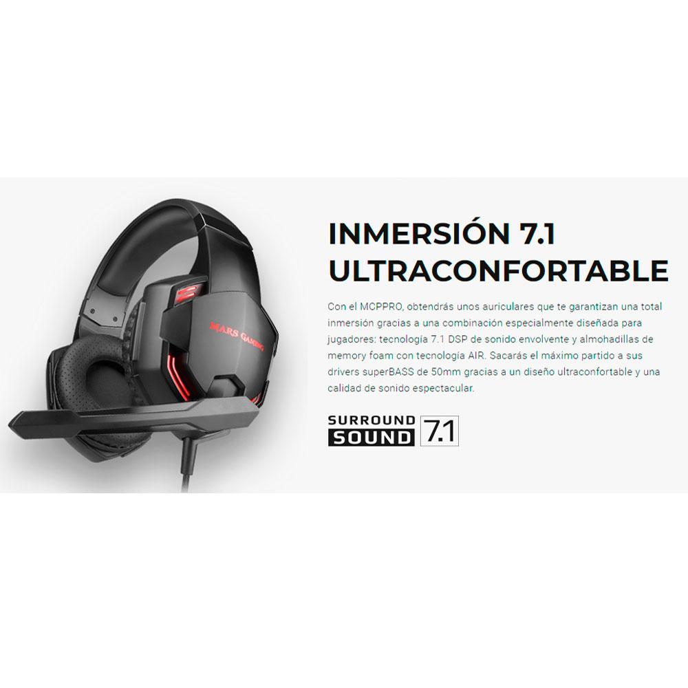 Raton Rgb + Alfombrilla XL + Auriculares 7.1 Mars Gaming MCPPRO / 9800 Dpi / Super Bass 50mm / Negro - Imagen 2