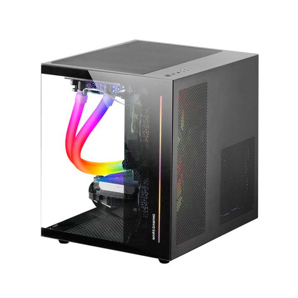 Caja Micro ATX Mars Gaming MC-VIEW Negra / Frontal - Lateral cristal templado continuo / Doble camara / Sin ventiladores - Imagen 2